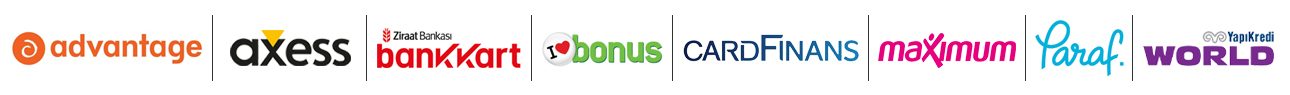 Advantage, Axess, Bankkart, Bonus, CardFinans, Maximum, Paraf ve World kartlarıyla ödeme